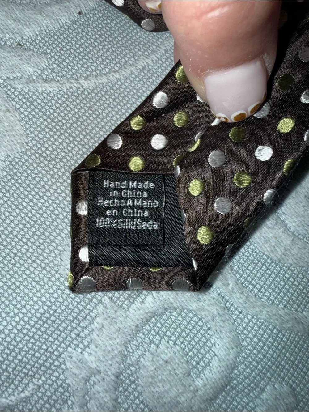 Geoffrey Beene year 2000s Brown Tie with Light Gold Polka Dots